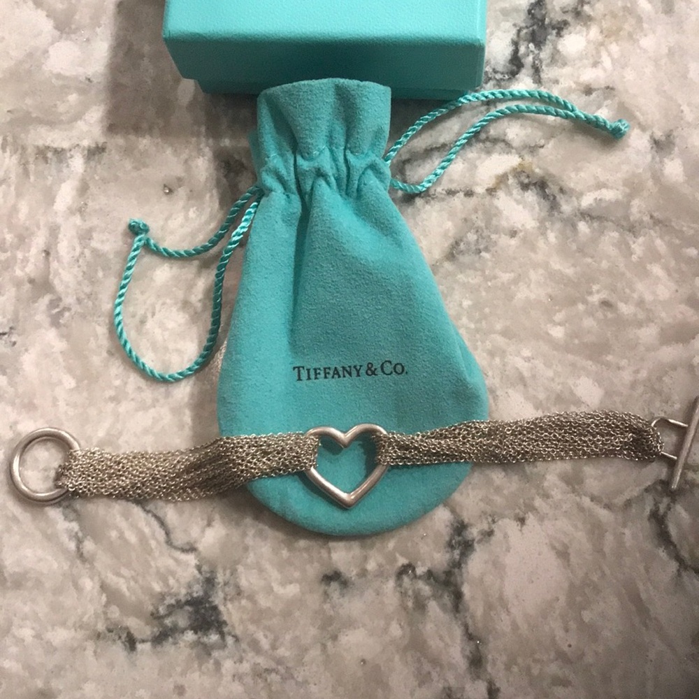 Tiffany and Co. Open Heart Mesh Toggle bracelet.